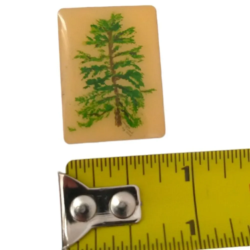 Artist Handpainted Pine Tree Pin Tie Tack Lapel Pin Brooch Fir Enameled 2005.  C